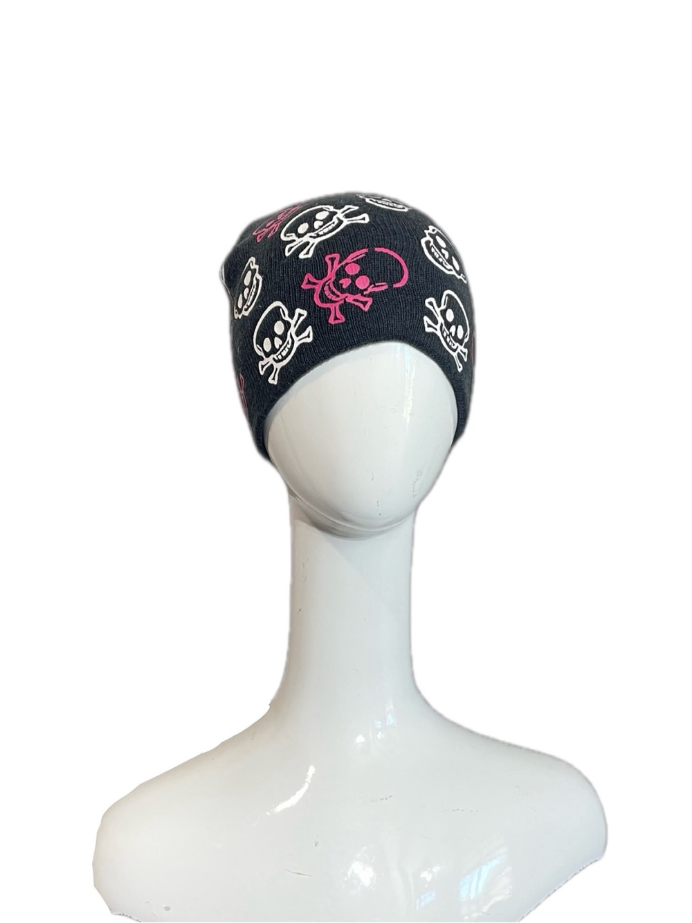 Y2K Pink and Black Skull Cap, One Size